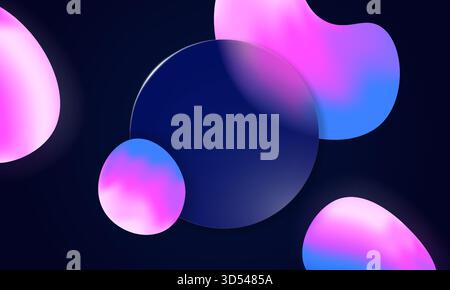 Design de glassmorphisme abstrait dans des teintes bleues et violettes. Le morphisme du verre flou 3D et les bulles brillantes forment une disposition futuriste en dégradé pour l'interface Web ou d'application. Illustration de Vecteur