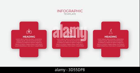 Modèle d'infographie médicale avec des sections en forme de croix rouge, des icônes de soins de santé et des espaces réservés de texte pour la présentation médicale Illustration de Vecteur