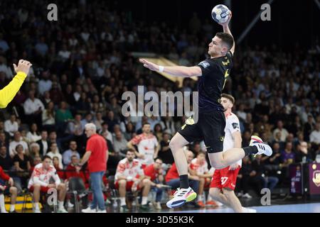 Aymeric MINNE de HBC Nantes lors de la Ligue des Champions EHF, phase de groupes, match de handball entre HBC Nantes et Dinamo Bucuresti le 13 novembre 2025 à H Arena de Nantes, France Banque D'Images