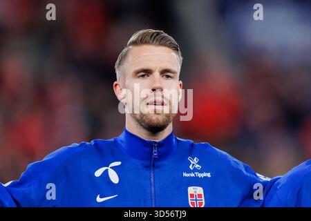 Oslo, Norvège. 13 novembre 2025. Kristoffer Ajer de Norvège vu lors du match de qualification pour la Coupe du monde 2026 entre la Norvège et l'Estonie au stade Ullevaal à Oslo. Crédit : Gonzales photo/Alamy Live News Banque D'Images