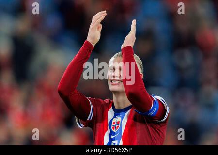 Oslo, Norvège. 13 novembre 2025. Erling Haaland de Norvège vu après le match de qualification pour la Coupe du monde 2026 entre la Norvège et l'Estonie au stade Ullevaal à Oslo. Crédit : Gonzales photo/Alamy Live News Banque D'Images