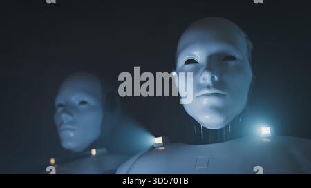 Deux robots humanoïdes ai | technologies du futur et robotique. rendu 3d. Banque D'Images