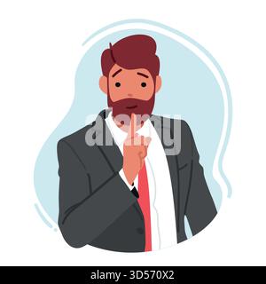 Homme faisant Un geste de silence, indiquant le besoin de calme ou de confidentialité. Personnage masculin Express secret, confidentialité, prônant Un Sile Illustration de Vecteur