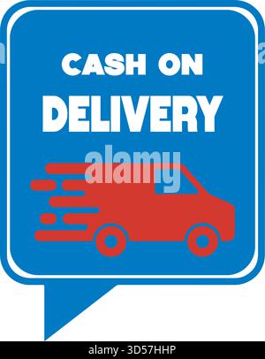 Icône encaissement à la livraison. Fourgon de livraison rouge sur fond bleu. Illustration vectorielle. Illustration de Vecteur