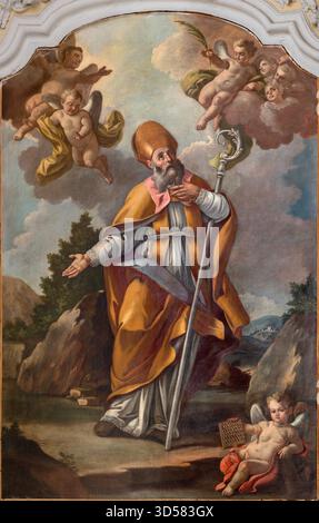 POSITANO, ITALIE - 7 OCTOBRE 2025 : peinture de Biagio dans l'église Chiesa di Maria Santissima del Rosario par un artiste baroque inconnu (1780). Banque D'Images