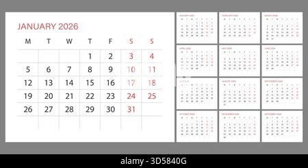 Calendrier 2026 année icône dans un style plat. Illustration vectorielle de planificateur sur fond isolé. Concept commercial de signe de calendrier. Illustration de Vecteur
