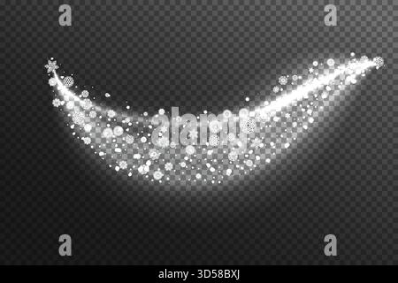 Flocons de neige et éclaboussures de neige. Illustration vectorielle réaliste isolée sur fond gris foncé. Élément de design pour Noël. Illustration de Vecteur