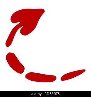 Un motif vectoriel abstrait rouge saisissant avec une flèche incurvée et des formes ovales fragmentées, évoquant une sensation de mouvement dynamique et de simplicité moderne. Illustration de Vecteur