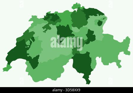 Carte de Suisse avec les régions. Juste une carte de frontière de pays simple avec division de région. Palette de couleurs vertes. Illustration de Vecteur