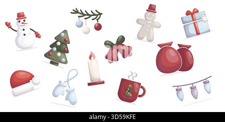 Ensemble d'éléments de Noël mignons pour un design festif Illustration de Vecteur