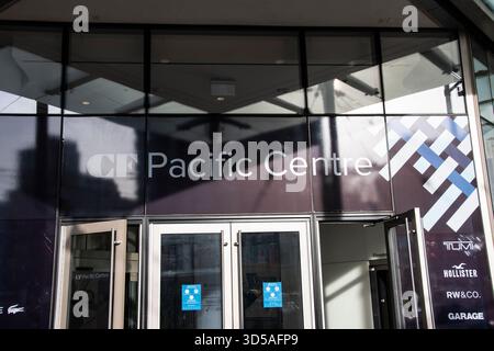 Panneau Pacific Centre sur Granville Street au centre-ville de Vancouver, Colombie-Britannique, Canada Banque D'Images