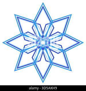 Illustration de flocon de neige à géométrie bleue. Ornement mandala d'hiver sur fond blanc. Étoile avec huit rayons. Flocon de neige strict de Noël de lignes droites Illustration de Vecteur