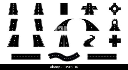 Collection d'illustration de chaussée sur fond blanc. Ensemble complet d'éléments d'autoroute. Illustration de Vecteur