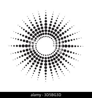 Motif demi-teinte circulaire abstrait avec des points noirs dégradés sur fond blanc Illustration de Vecteur