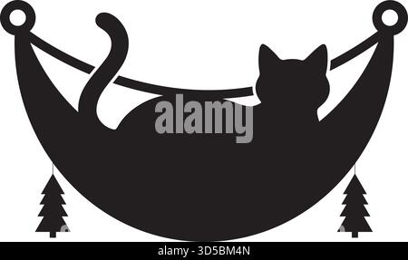 Chat Hammock Outline Christmas Kitten Pet Vector Line Art Design graphique. Illustration de Vecteur