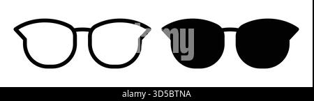 Cette image présente un design minimaliste avec des lunettes oeil de chat et rondes en noir et blanc. Parfait pour la mode, les lunettes et les thèmes d'art moderne. Illustration de Vecteur