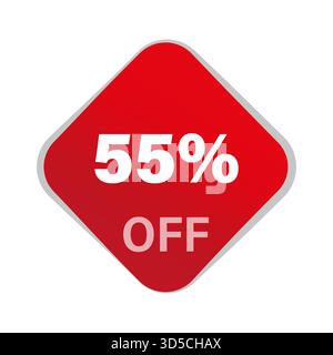Vecteur d'offre de réduction. Cinquante-cinq pour cent de réduction. 55 % d'économies. Bouton carré rouge. SPE 10. Illustration de Vecteur