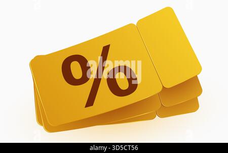 Coupons de réduction en or avec un symbole de pourcentage clair, représentant une offre spéciale ou une promotion. Illustration vectorielle. Illustration de Vecteur