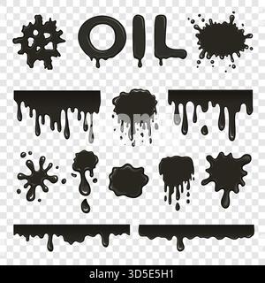 Ensemble de collecte de splat de pétrole ou de pétrole sur fond transparent Illustration de Vecteur