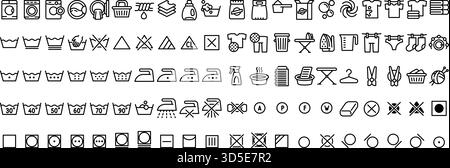Icônes de lessive définies. Ensemble de contours d'icônes vectorielles de blanchisserie pour la conception Web isolé sur fond blanc Illustration de Vecteur