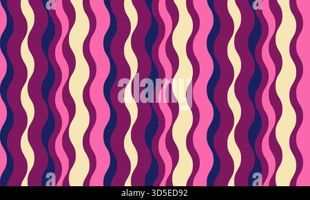 Des rayures verticales vibrantes et ondulées en rose, violet et crème créent un motif dynamique et rétro-inspiré. Illustration de Vecteur