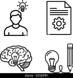 Génération d'idées, pensée créative, innovation et résolution de problèmes isolé sur fond blanc, vecteur Illustration de Vecteur