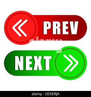 Icône du bouton précédent. Bouton de navigation suivant. Jeu de vecteurs rouge vert. Graphique du panneau de commande. Illustration de Vecteur