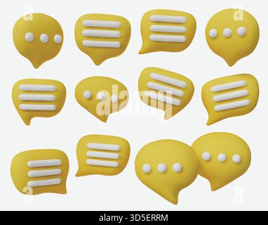 Jeu d'icônes de chat 3D créatif, symbolisant le dialogue, la conversation, les SMS, les applications de communication, forums et interaction avec les médias sociaux. Illustration de Vecteur