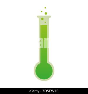 Icône en verre de laboratoire. Produit chimique pour tube à essai. Vecteur d'expérience scientifique. Liquide vert bouillonnant. Illustration de Vecteur