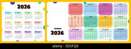 Arc-en-ciel année civile 2026. calendrier vectoriel. Illustration de Vecteur