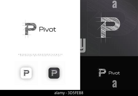 Logo d'architecte de plan, esquisse technique logotype architectural, lettre de grille Crosshatch P. Building Construct Company monogramme, immobilier Illustration de Vecteur