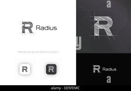 Logo de l'architecte Blueprint, croquis technique logotype architectural, lettre de grille Crosshatch R. Building Construct Company monogramme, immobilier Illustration de Vecteur