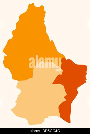 Carte du Luxembourg avec les régions. Juste une carte de frontière de pays simple avec division de région. Palette de couleurs orange. Illustration de Vecteur