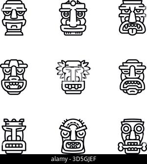 Idole Tiki icon set. Description Ensemble de 9 icônes vectorielles idole tiki pour la conception web isolé sur fond blanc Illustration de Vecteur