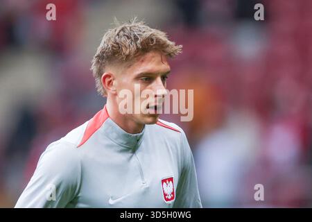 Varsovie, Pologne. 14 novembre 2025. Michal Skoras de Pologne vu lors de warum-up avant le match Pologne - pays-Bas dans la Coupe du monde des qualifications d'Europe 2026 au PEG Narodowy Stadium. Crédit : SOPA images Limited/Alamy Live News Banque D'Images