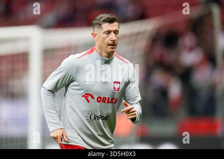 Varsovie, Pologne. 14 novembre 2025. Robert Lewandowski de Pologne vu lors de warum-up avant le match Pologne - pays-Bas dans la Coupe du monde des qualifications d'Europe 2026 au PEG Narodowy Stadium. Crédit : SOPA images Limited/Alamy Live News Banque D'Images