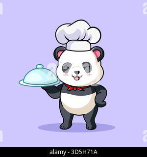 Cute Panda Chef présentant un délicieux plat illustration vectorielle dessin animé Illustration de Vecteur