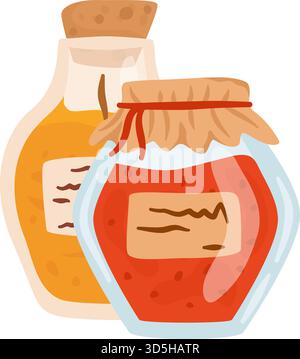 Étiquettes de pots de confiture de miel de dessin animé. Illustration mignonne fait maison préserve les récipients en verre Illustration de Vecteur