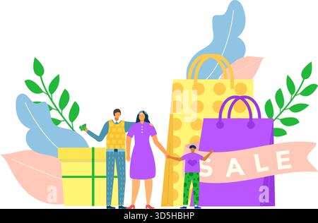 Acheter en famille avec concept de liste d'achat de shopping, illustration vectorielle. Dessin animé homme femme charcater faire rappel pour le magasin. Technologie de planification f Illustration de Vecteur