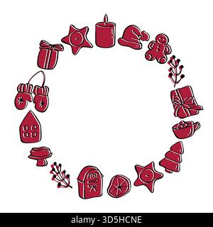 Cadre rond de contour avec croquis de Noël Illustration de Vecteur