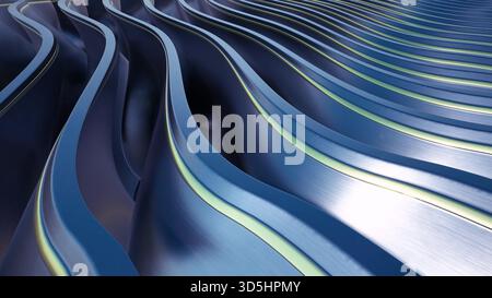 Rendu 3d métal fluide bleu or courbe Banque D'Images