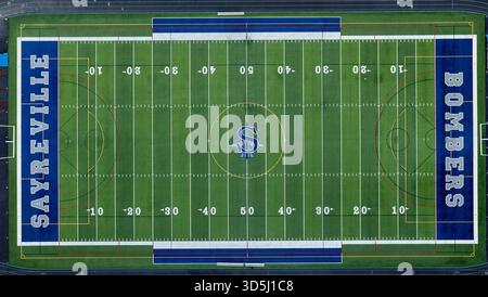 Vue aérienne du terrain de football de l'école secondaire Sayreville Bombers à Sayreville, New Jersey Banque D'Images
