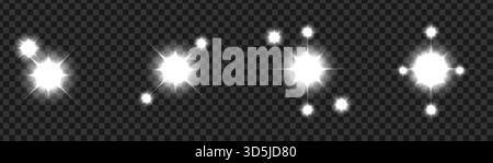 Ensemble d'étoiles brillantes blanches et de fusées de lentille, étincelles d'effet de lumière vectorielle isolées sur fond transparent Illustration de Vecteur