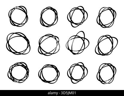 Collection de douze cercles de doodle dessinés à la main abstraits, parfaits pour la conception créative, les cadres d'esquisse ou les accents en surbrillance, isolés sur l'illustration vectorielle de fond blanc Illustration de Vecteur