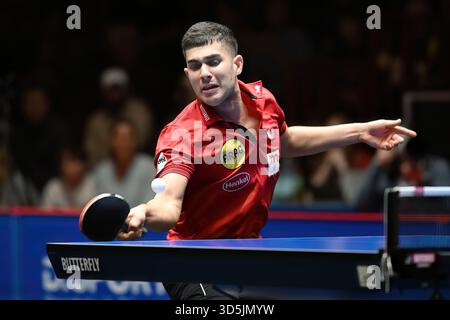 TTBL 8. Spieltag Borussia Duesseldorf - TTC Schwalbe Bergneustadt AM 16.11.2025 im Arag CenterCourt in Duesseldorf Kanak JHA ( Duesseldorf ) Foto : Revierfoto crédit : ddp Media GmbH/Alamy Live News Banque D'Images