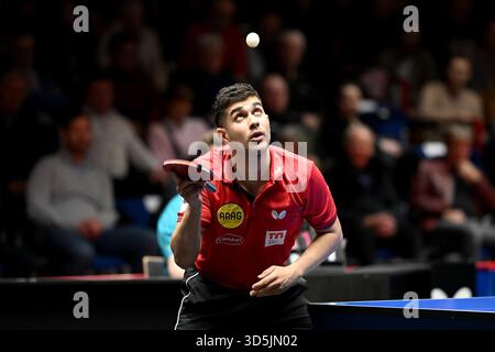 TTBL 8. Spieltag Borussia Duesseldorf - TTC Schwalbe Bergneustadt AM 16.11.2025 im Arag CenterCourt in Duesseldorf Kanak JHA ( Duesseldorf ) Foto : Revierfoto crédit : ddp Media GmbH/Alamy Live News Banque D'Images