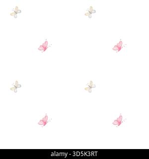 Motif sans couture délicat avec des papillons aquarelle blancs et roses. Illustration d'insecte pastel peint à la main sur un fond blanc. Design élégant et féminin pour papier peint et textiles romantiques Banque D'Images