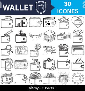 Outline collection d'icônes de portefeuille pour la finance et la gestion de l'argent vecteur Illustration de Vecteur
