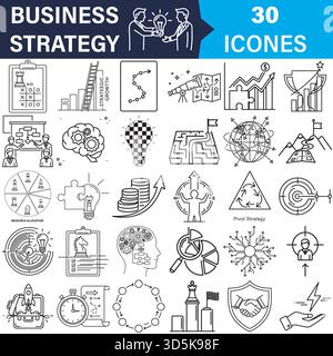 Icônes de la ligne de planification stratégique des activités définies pour le succès et la croissance. Vecteur Illustration de Vecteur