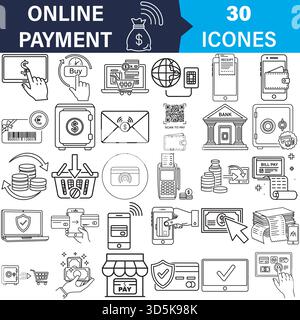 Banque mobile, paiement en ligne, e-commerce et icônes de ligne de financement vecteur Illustration de Vecteur